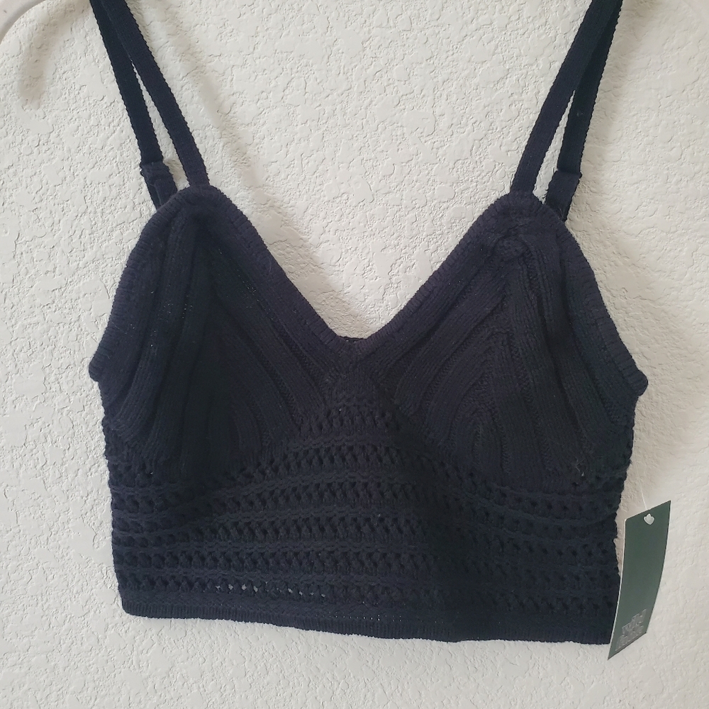 Wild Fable Black Boho Crochet Knit Crop Tank Top XS Festival Beach Hippie NWT - Picture 6 of 11